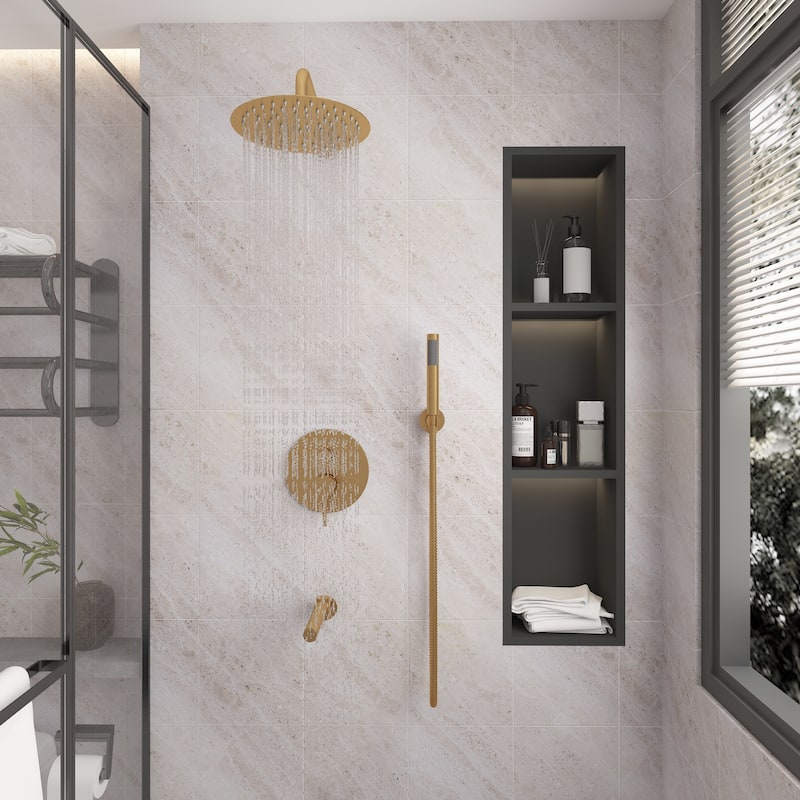 Clihome 10" Wall Rainfall 3 Way Round Shower System With Swivel Bathtub Spout