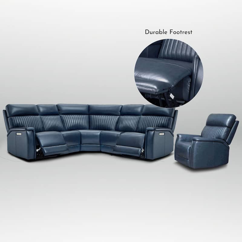 105" W Genuine Leather Power Reclining Sectional and Recliner Sofa Set with USB&USB-C Port, 2 Stationary Armlesschairs