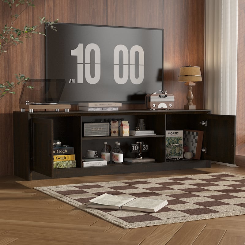 Modern TV Stand with Adjustable Shelf and Cabinet Doors, Media Console for 70” TV