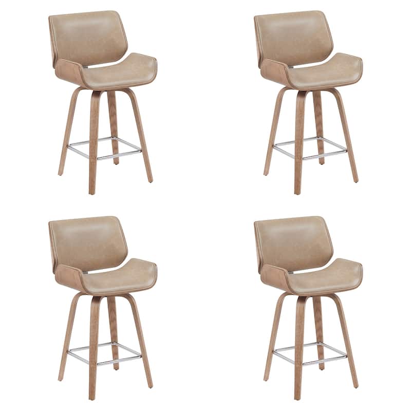 Tyler Mid-Century Swivel Bar Stool, Upholstered Counter Height Chair with Bentwood Legs