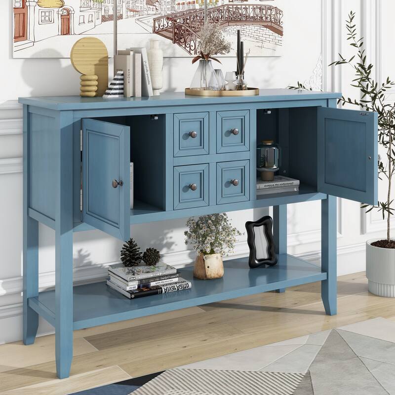 Vintage Console Table with 4 Drawers and Bottom Shelf