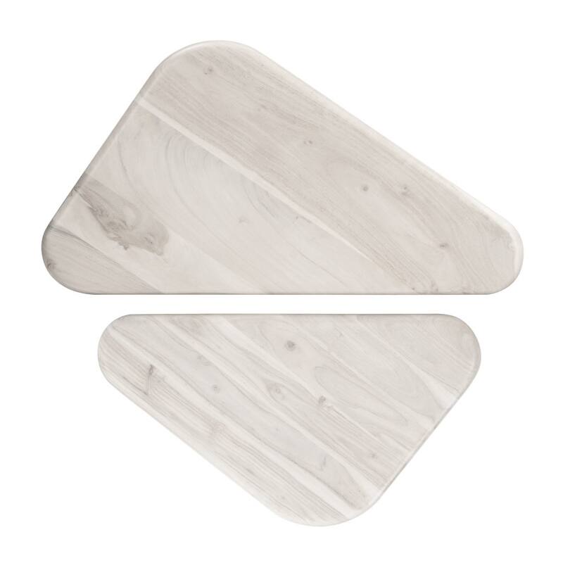 HomeRoots Set of Two Natural Solid Wood Triangle Pedestal Nested Coffee Tables - 39.00 in. x 18.50 in. x 25.00 in.