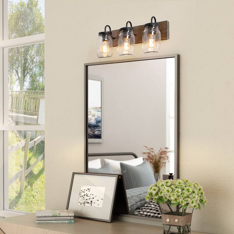 Modern Farmhouse 3-Light Glass Bathroom Vanity Lights Rustic Wall Sconces - W18"x H8"x E9.5"
