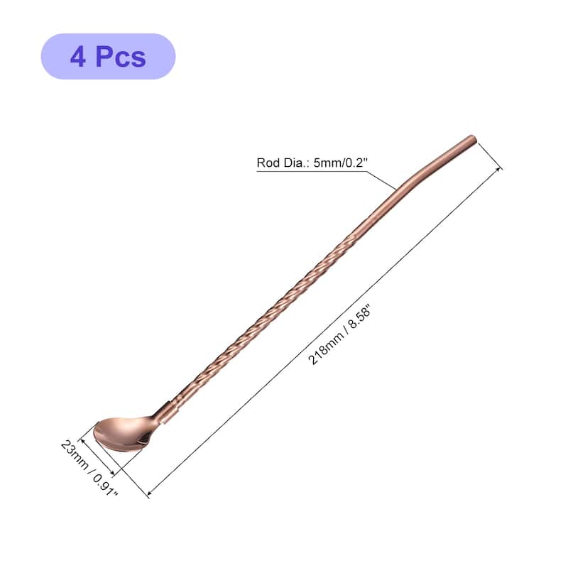 4Pcs 8.6" Stainless Steel Spoon Straws Reusable Twist Handle Spoon - Rose Gold