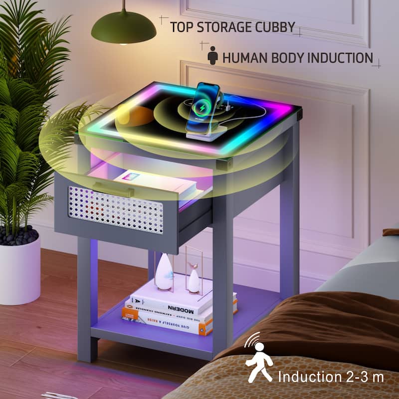 End Table With Light And Charging Station