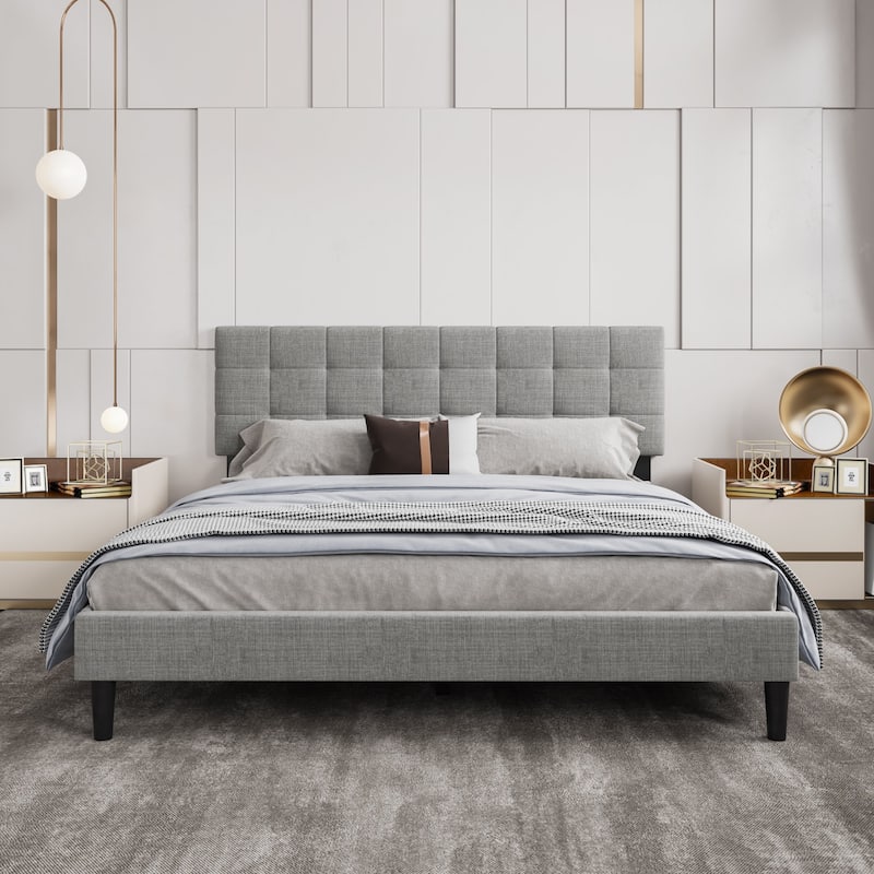 Alazyhome Square Tufted Upholstered Platform Bed Frame