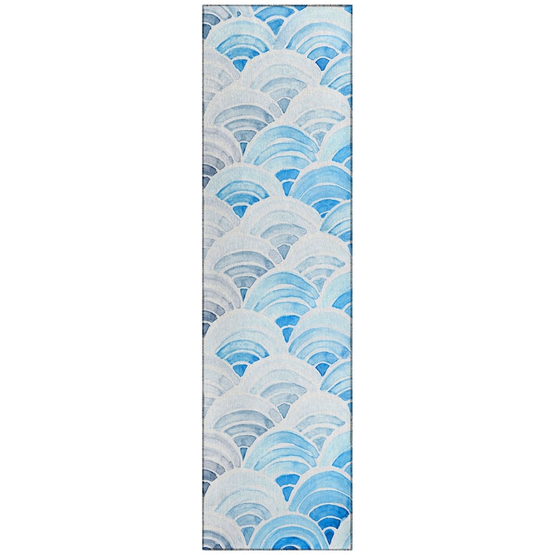 Indoor/ Outdoor Surfside Wave Washable Rug New - Blue - 2'3" x 7'6"