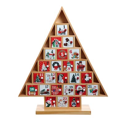 Kurt Adler 15-Inch Wooden Tree Advent Calendar - Red