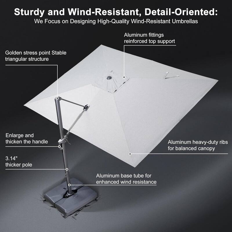 PURPLE LEAF 9 × 11.5 ft Stylish UV50+ Fade Resistant Patio Cantilever Umbrella with 360-degree Rotation