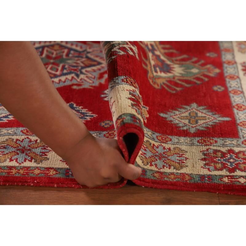 Traditional Kazak Oriental Rug Hand-Knotted Geometric Wool Carpet - 3'2"x 5'2"