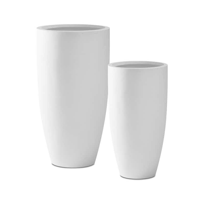 Kante 31.4" and 23.6"H Weathered Finish Concrete Tall Planters (Set of 2), Large Outdoor Indoor - Pure White