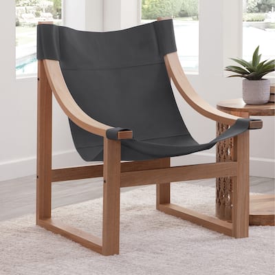 Carbon Loft Logan Top Grain Leather and Solid Wood Sling Accent Chair