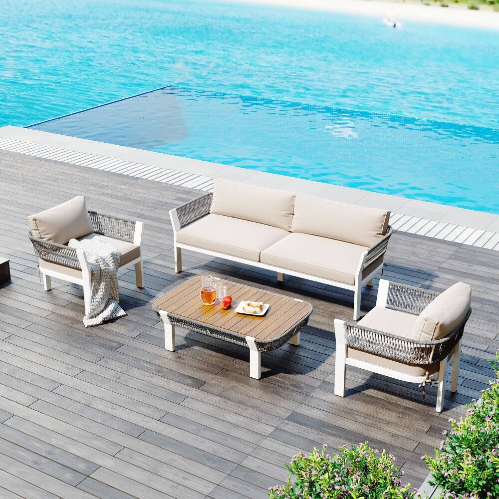 4-Piece Outdoor Patio Conversation Set with Coffee Table and Soft Cushions