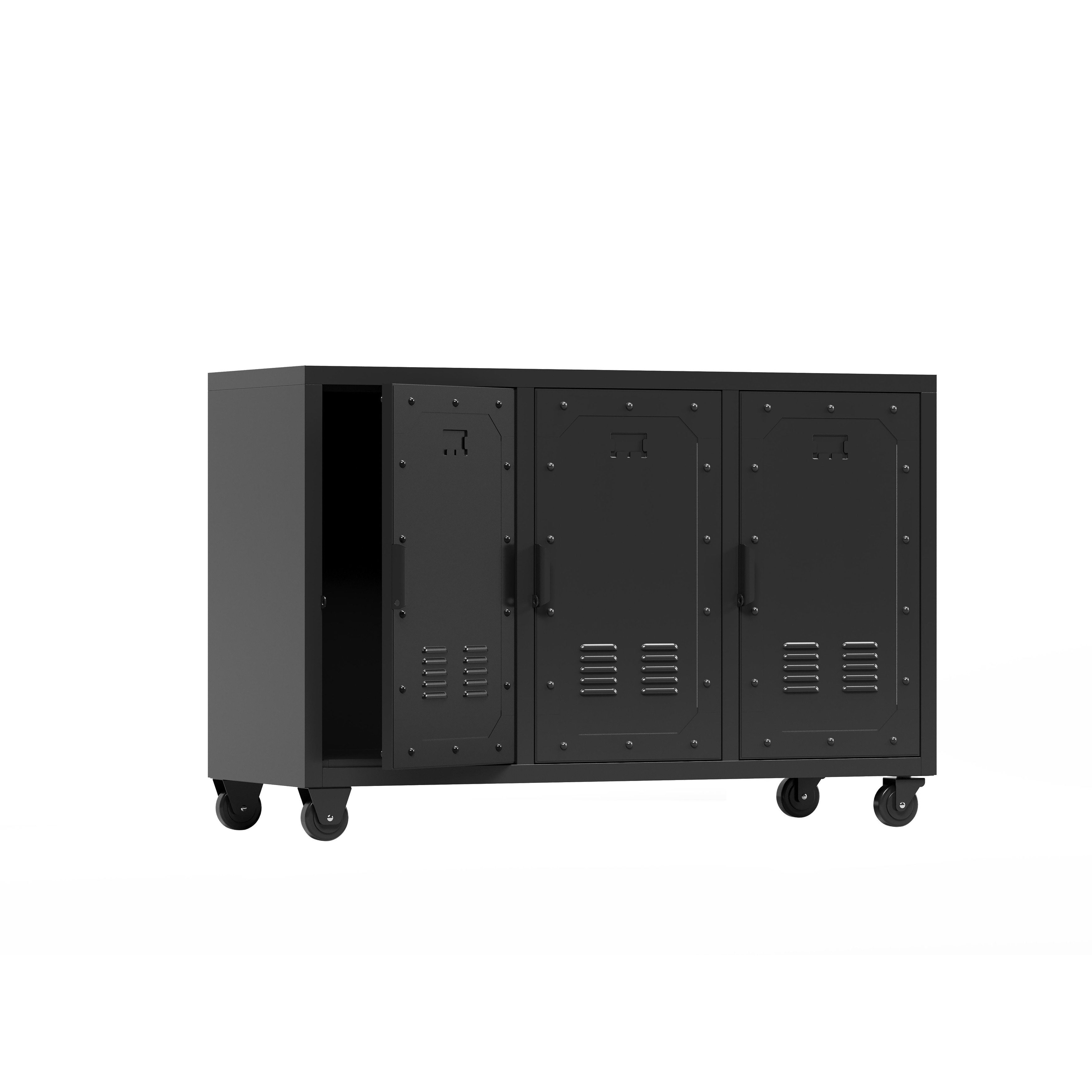 Three-door black steel lockers with Caster for Office
