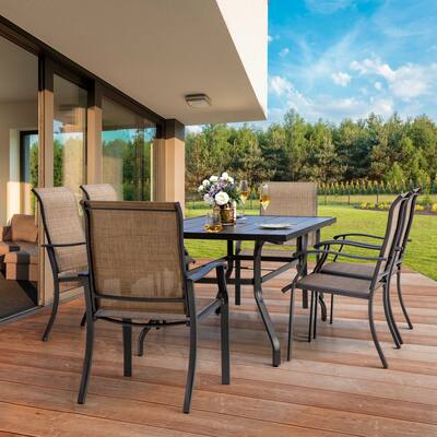 Outdoor 5/7-Piece Dining Set, Textilene Fabric, Powder-coated Iron Frame