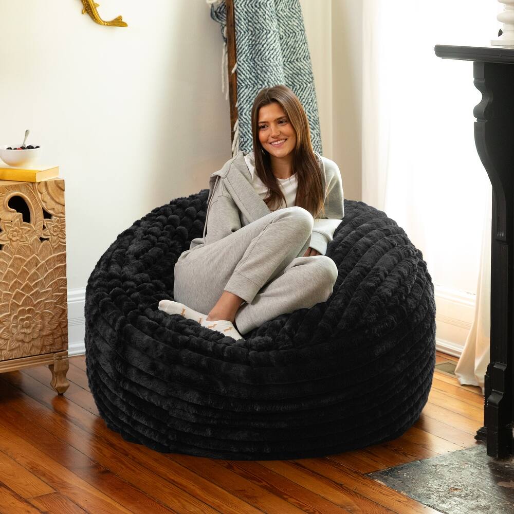 Jaxx Saxx 4ft - Large Round Bean Bag for Adults - Plush Synthetic Fur