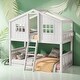 preview thumbnail 1 of 46, Stylish Twin Over Twin Wood House Shaped Bunk Bed With Built-in Ladder and Guardrail, Solid Construction White