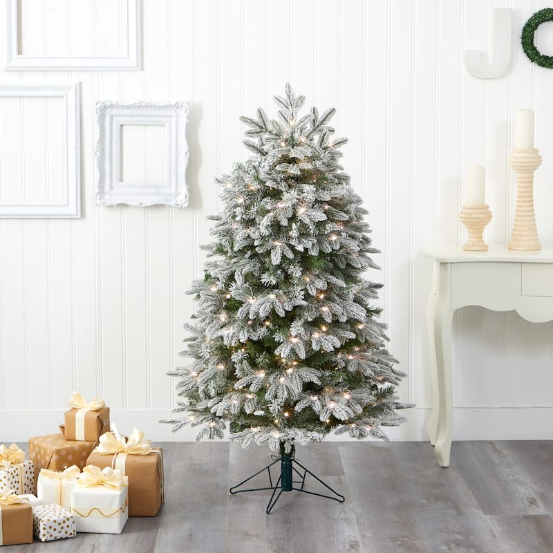 5ft. Flocked Fir Artificial Christmas Tree with 300 Warm White Lights, Instant Connect & 511 Branches - Easy-Setup X-Mas Tree