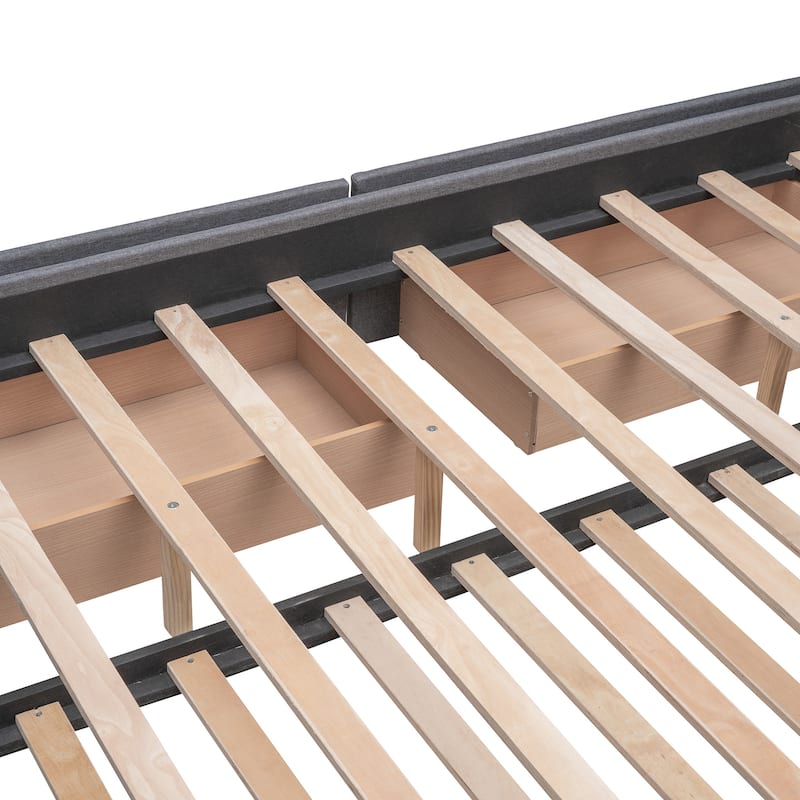 Queen Upholstered Platform Bed with 2 Drawers and Twin XL Trundle