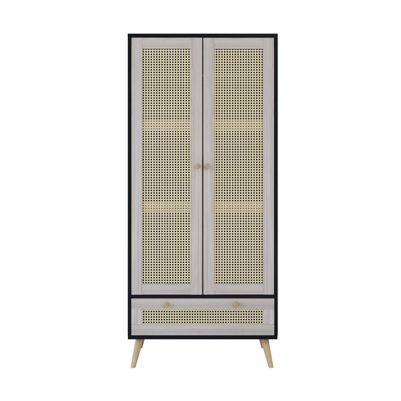 70.8" Tall Armoire Wardrobe Closet with 2 Rattan Doors & 1 Drawer