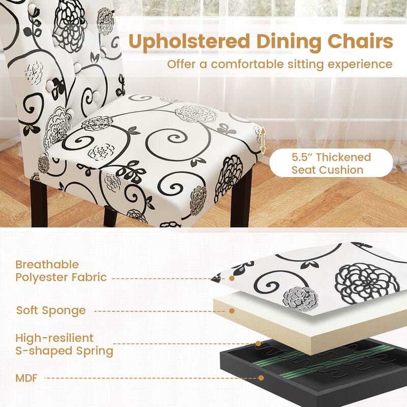 Stylish Upholstered Parson Dining Chair Set with Tufted Back Rubber Wood Legs and Soft Fabric Seat - 18" x 24" x 37"
