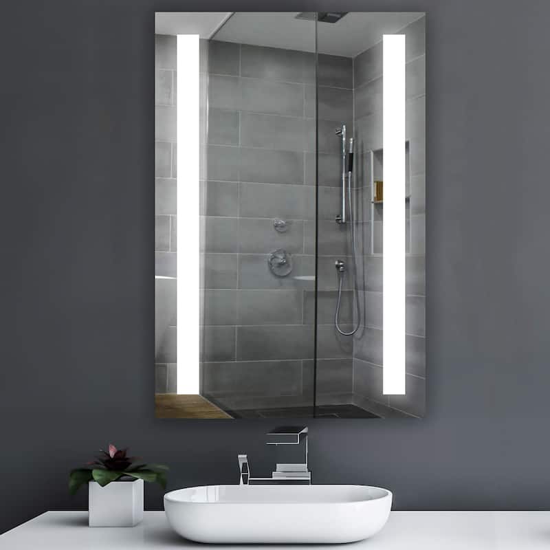 American Furniture Classics Model Backlit LED Mirror with 2 Vertical Frosted Inset Strips - N/A