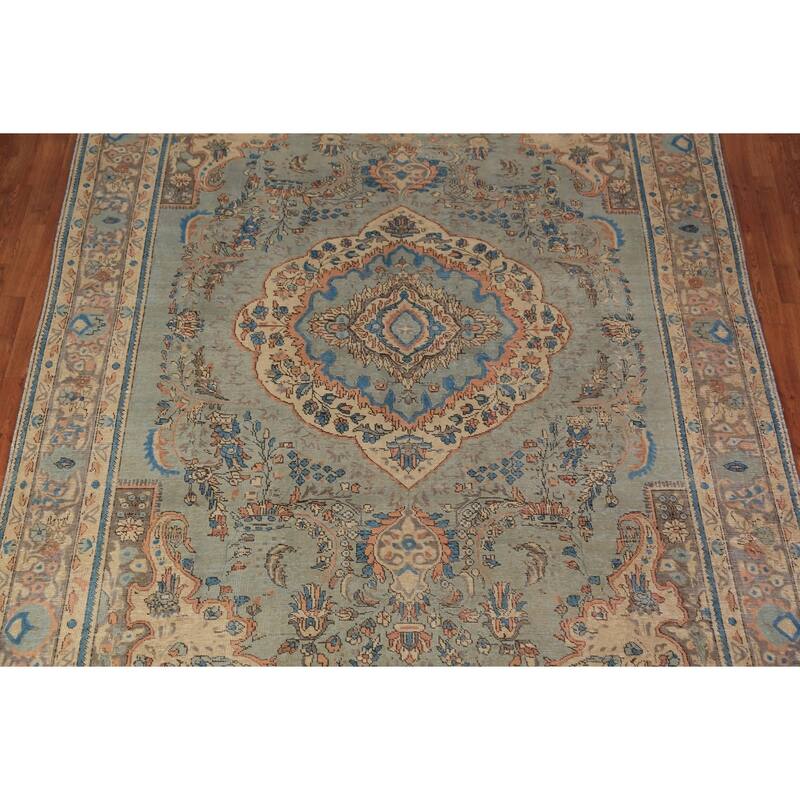Distressed Blue Tabriz Persian Area Rug Hand-Knotted Wool Carpet - 8'1"x 11'0"