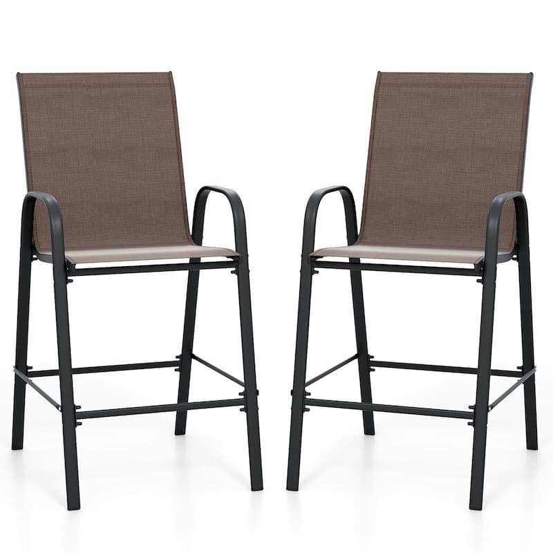 Costway 2 PCS Outdoor Bar Stools 29" Fabric Bar Height Stools with - See Details