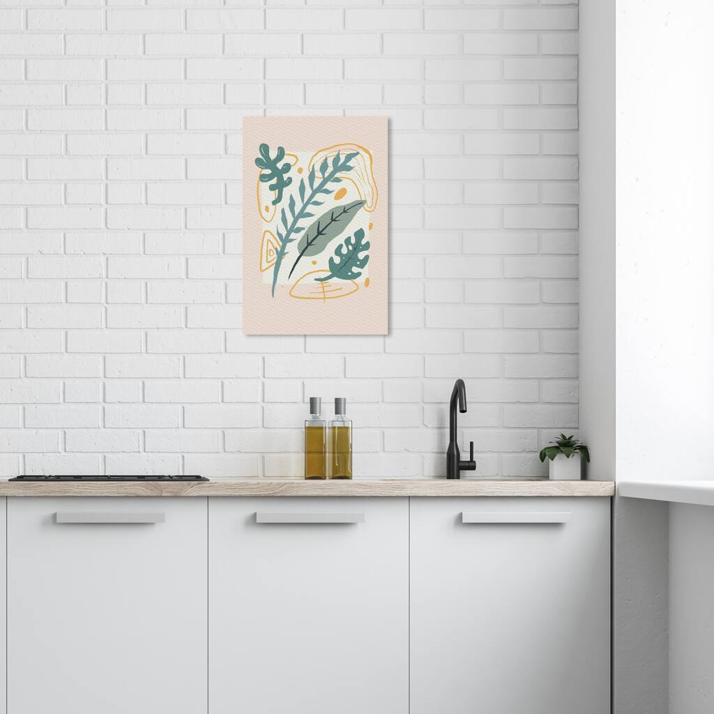 Wynwood Studio Canvas Floral and Botanical Vegetation Green and Pastel Orange Bohemian & Eclectic Wall Art Canvas Print