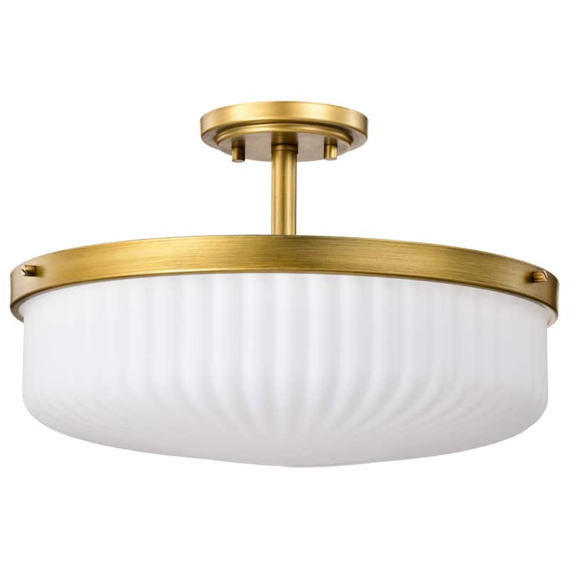 Solara Semi Flush Mount Natural Brass Finish Frosted Ribbed Glass - Natural Brass