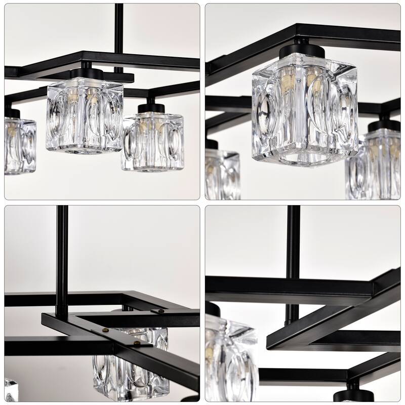 12-Light Black Lantern Pendant Chandelier, Adjustable Height Farmhouse Ceiling Light Fixture for Kitchen, Dining Room, Foyer