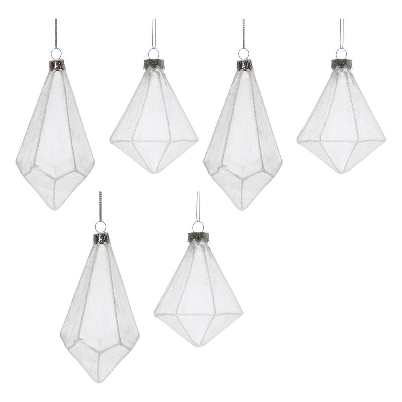 Set of 6 Decorative Glass Ornaments for Christmas Tree - 2.75" x 2.75" x 5.75" - White