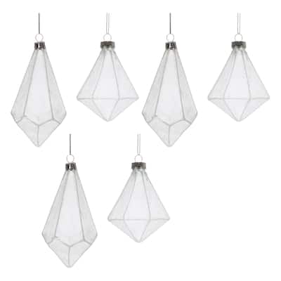 Set of 6 Decorative Glass Ornaments for Christmas Tree - 2.75" x 2.75" x 5.75"