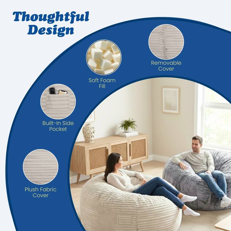 Sealy® Bala Taupe Faux Fur Corduroy 5ft Foam Bean Bag Lounger