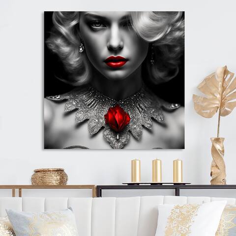 Designart "The Lady With The Red Ruby I" Fashion Woman Canvas Wall Art