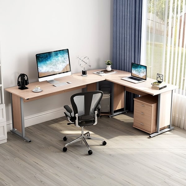 Shop 87 Large Reversible Modern L Shaped Desk With Cabinet