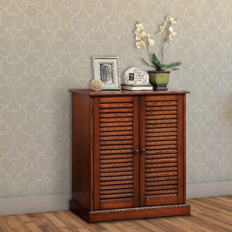 Double Door Solid Wood Shoe Cabinet with Blocked Panel Feet, Brown