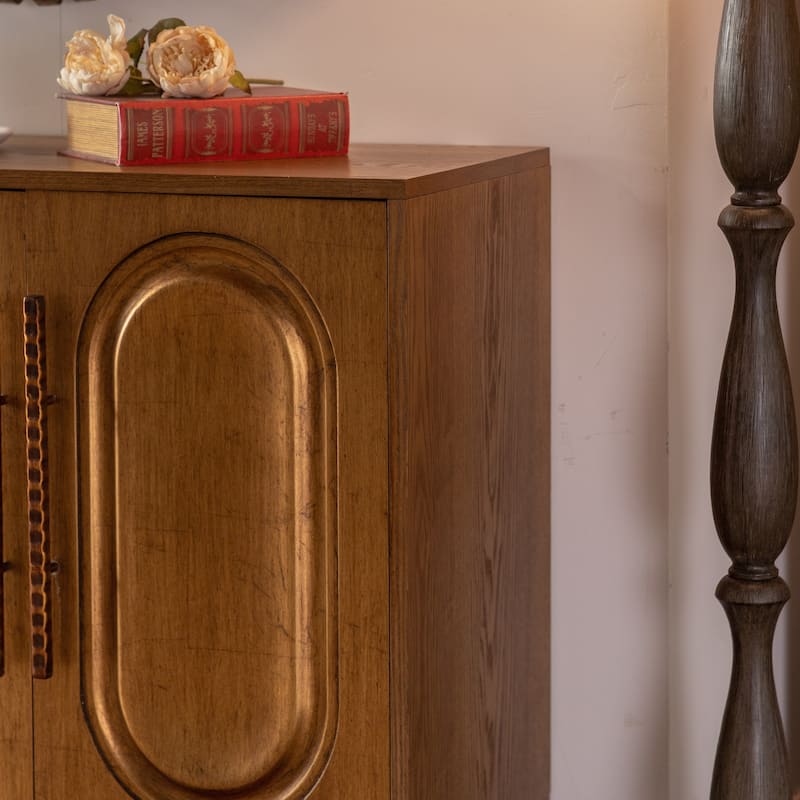 Sideboard Buffet Cabinet with Storage - Wood Cabinet with Adjustable Shelf, Handleless Console Table with 4-Door
