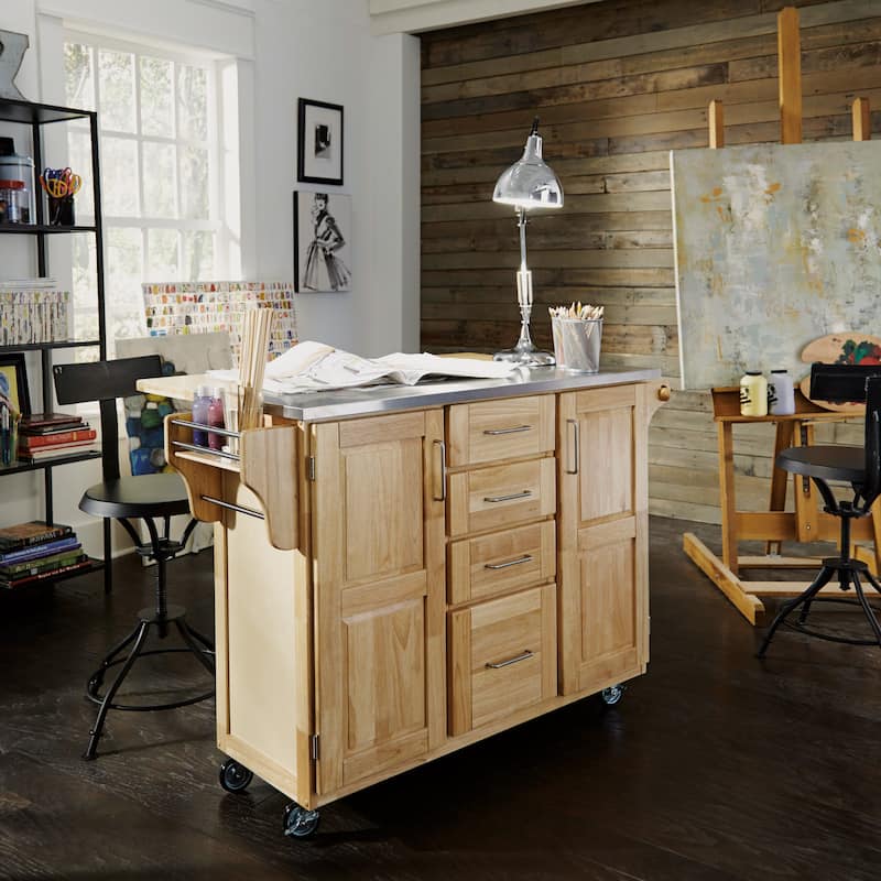 Homestyles General Line Mobile Kitchen Cart with Stainless Steel Top and Drop Leaf - Brown - Kitchen Cart - Wood