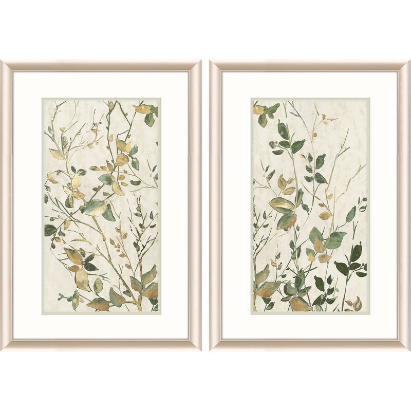 HomeRoots Set Of Two Golden Green Branches Gold Framed Wall Art