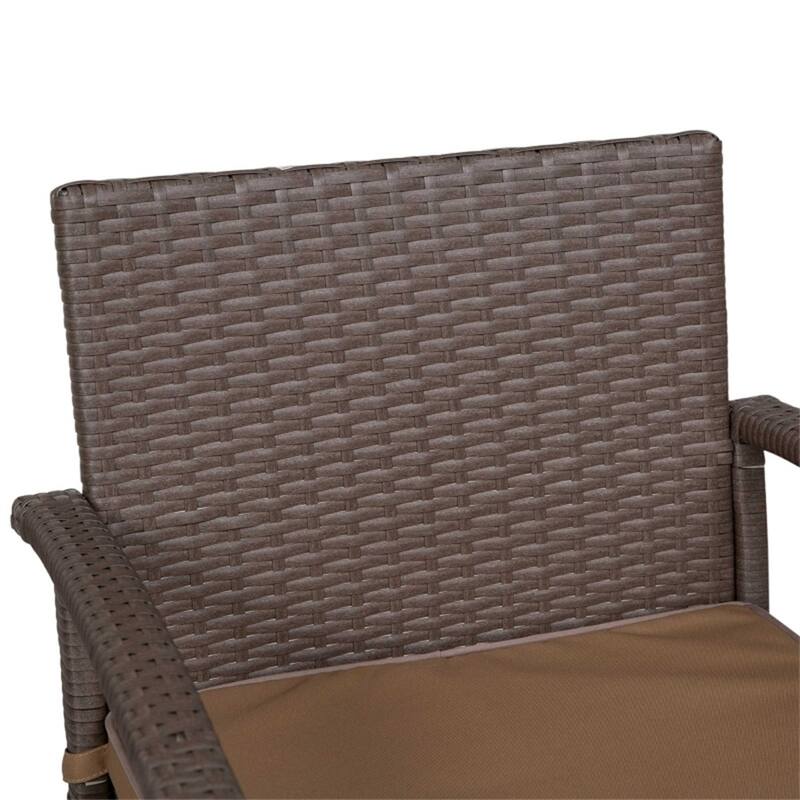 Outdoor Bar Table and Stool Set Rattan with Khaki Cushions Weather Resistant Patio Furniture - 27.5" L x 25.5" W x 35.75" H