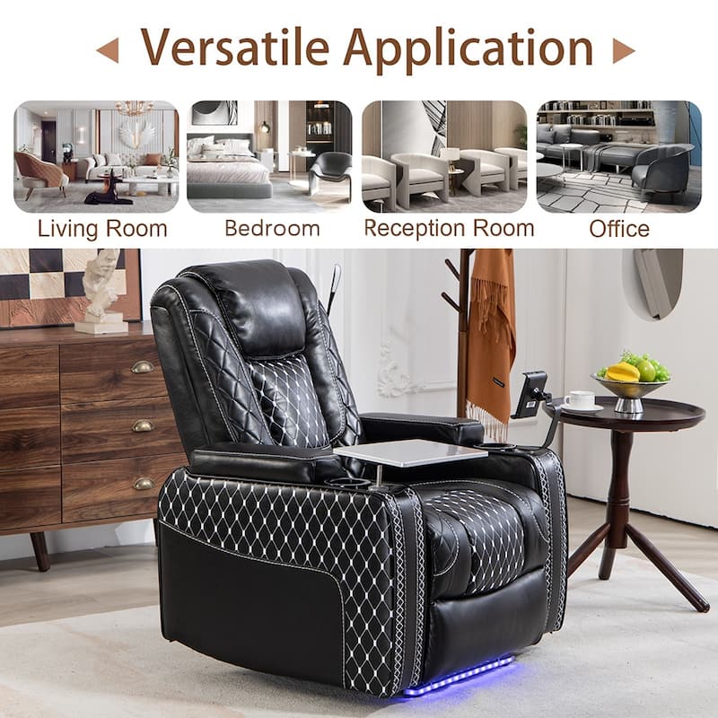 Zero Gravity Power Recliner, PU Recliner with Cup Holder/ Laptop Table /Phone Holder/ Light/ LED