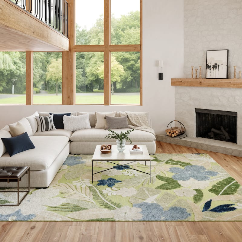 Nourison Suncoast Indoor/Outdoor Floral Area Rug. - 9' x 12' - Green/Blue