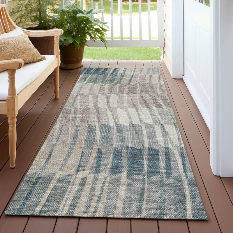 Machine Washable Indoor/ Outdoor Casual Stripe Chantille Rug - Sage - 2'3" x 7'6"