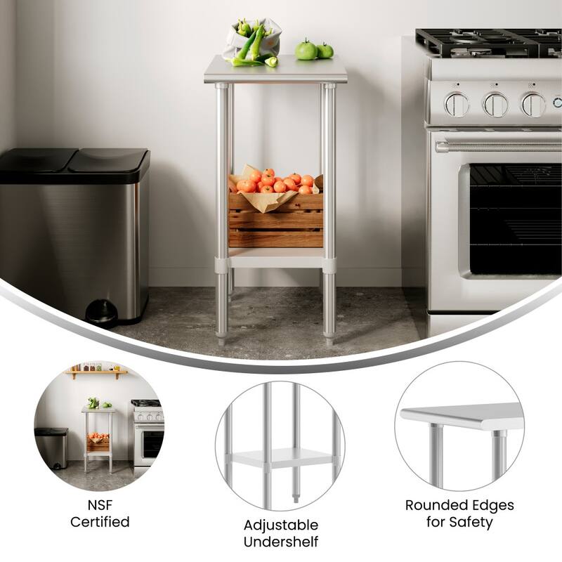 Stainless Steel 18 Gauge Work Table with Undershelf