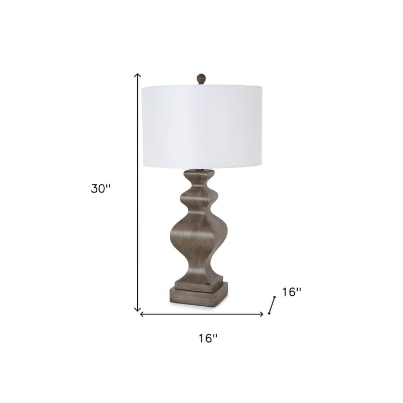 HomeRoots Set of Two 30" Distressed Brown Table Lamp With White Cone Shade - 16' X '30' X '16
