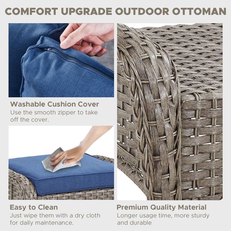 2 Pieces All Weather Rattan Wicker Ottoman Seat