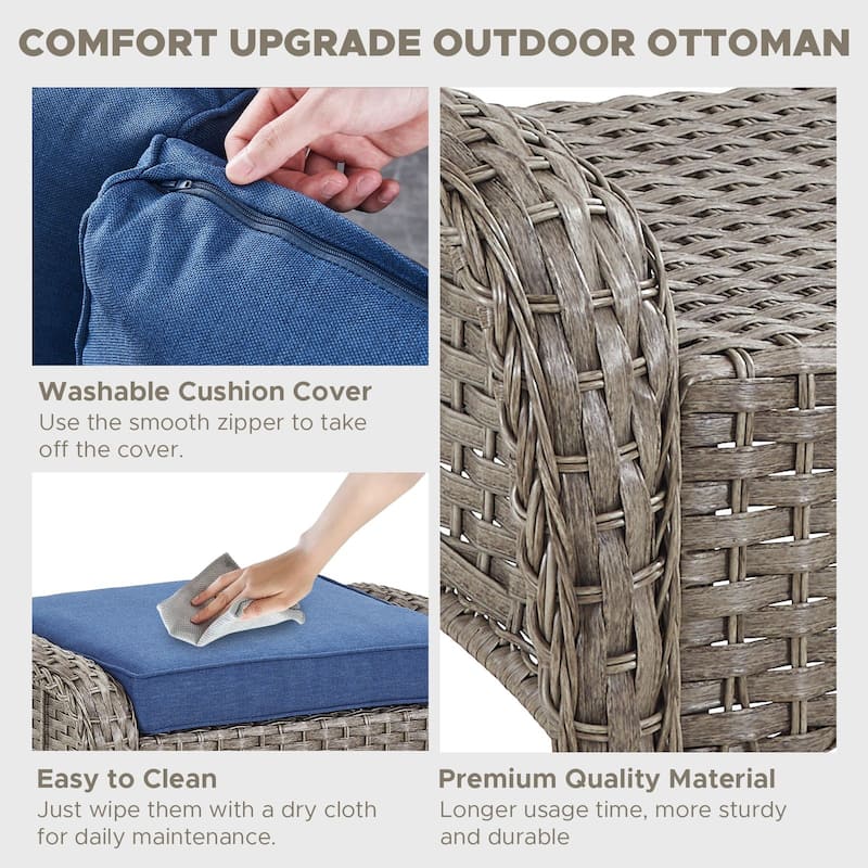 Outdoor Swivel Chairs with Side Table and Ottomans