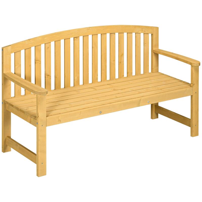 Outdoor Wood Bench, 2-Seater Garden Bench With Backrest And Armrest, Patio Bench For Patio, Porch, Poolside, Balcony