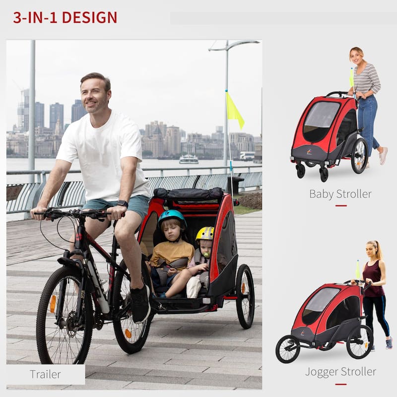 Multi-Functional Bike Trailer for Kids, Twin Stroller & Jogger with 5-Point Harness, Premium Rubber Tires, and Foldable Design